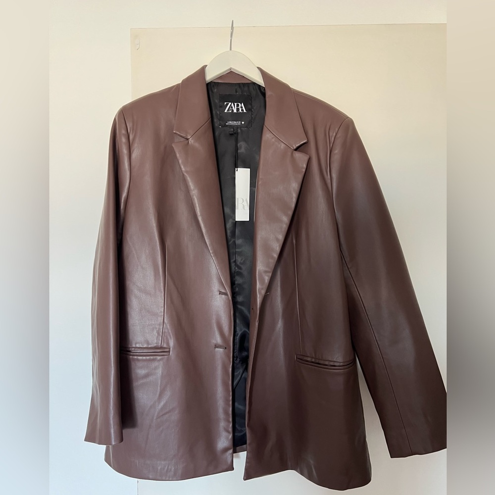 Zara brown faux leather blazer/jacket